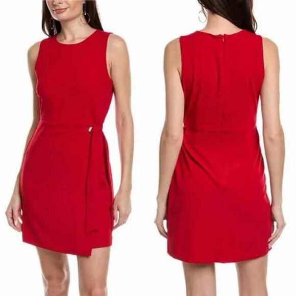 Tahari ASL Stretch Crepe A-Line Grommet Side Tie Mini Dress Size US 8 Red - Picture 9 of 10